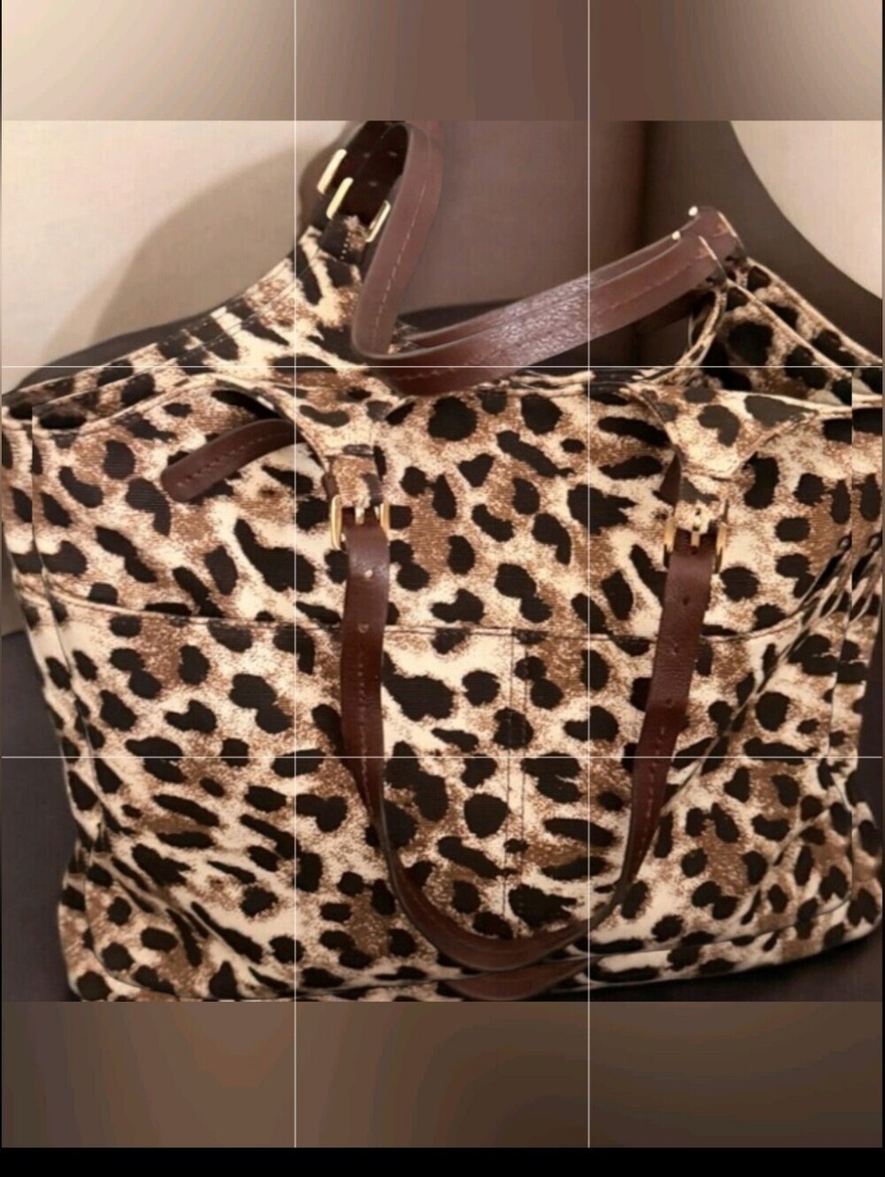 Michael Kors Leopard Print Tote with Brown Leather Straps